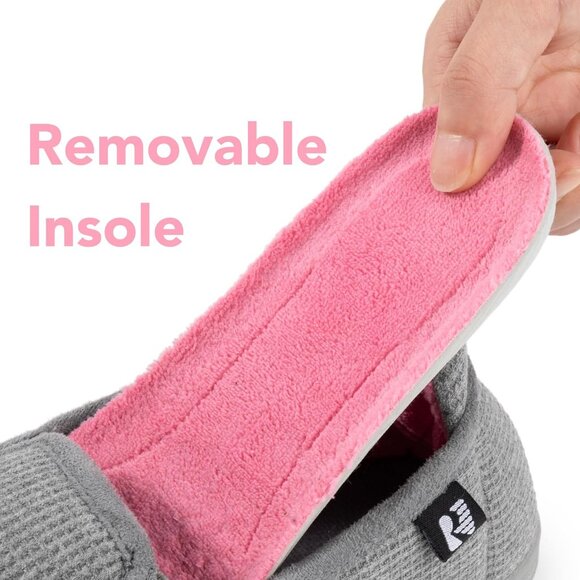 Women's Two Tone Gray Pink Hoodback Removable Rubber Insole Slipper Boot shoes - Picture 3 of 6